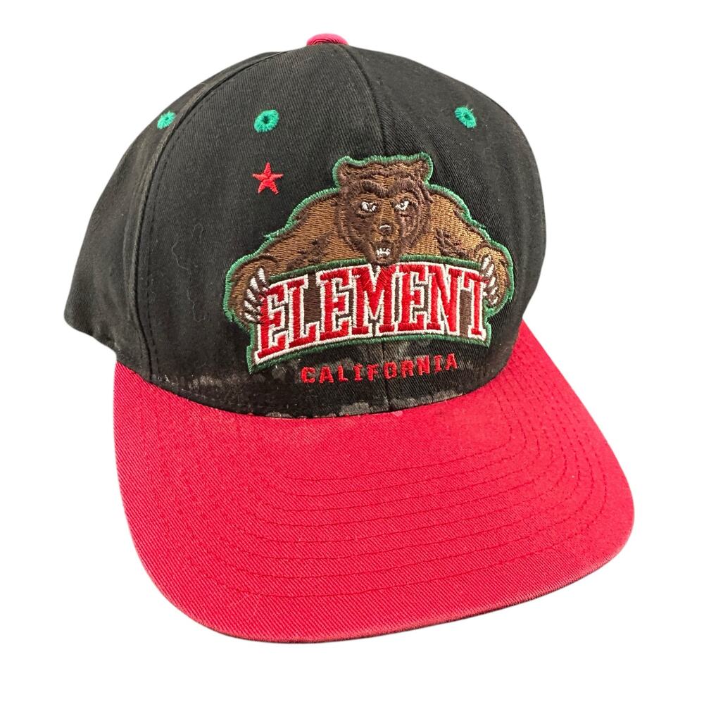 Element Skate California Snap Back Hat Cap Mens Black Red Embroidered Casual